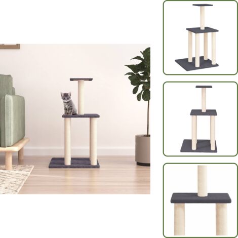 The Living Store Rascador para gatos con postes de sisal gris oscuro 85,5 cm - Postes de sisal