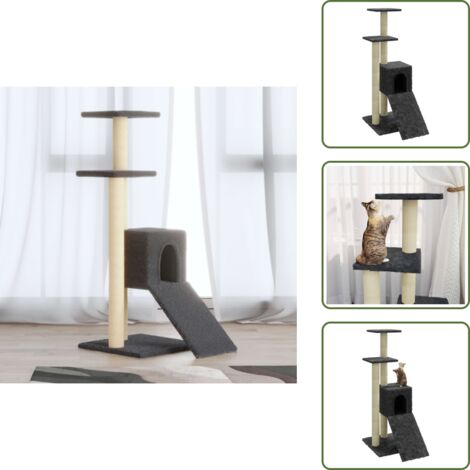 The Living Store Rascador para gatos con postes de sisal gris oscuro 92 cm - Árbol para gatos