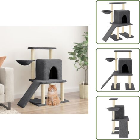 The Living Store Rascador para gatos con postes de sisal gris oscuro 96,5 cm - Postes de sisal