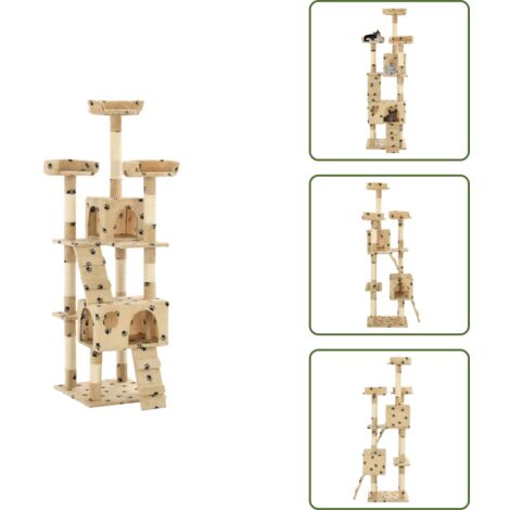 The Living Store Rascador para gatos poste de sisal 170 cm huellas beige - Poste de sisal