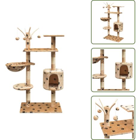 The Living Store Rascador para gatos poste rascador de sisal 125cm huellas beige - Poste rascador