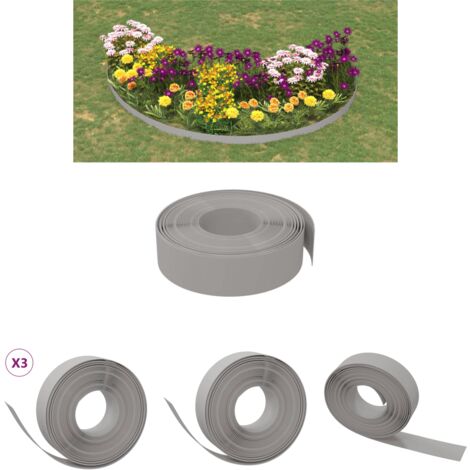 The Living Store Rasenkanten 3 Stk. Grau 10 m 15 cm Polyethylen - Beeteinfassungen