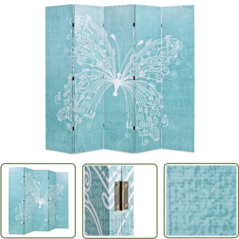 The Living Store Raumteiler klappbar 200 x 170 cm Schmetterling Blau - Raumteiler - Paravent - Wandteiler - Wohnbereich - Dekoration