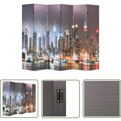 The Living Store Raumteiler klappbar 228 x 170 cm New York bei Nacht - Raumteiler - Klappbarer Raumteiler - Paravent - Dekorative Wandaufhängung - Wohnbereich Dekoration