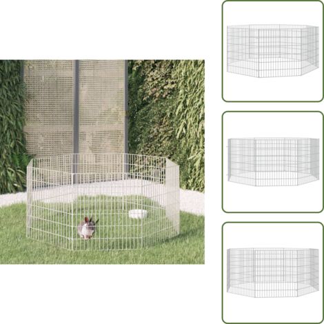 The Living Store Recinto animales corral 8 paneles hierro galvanizado 54x60 cm - Corral para conejos