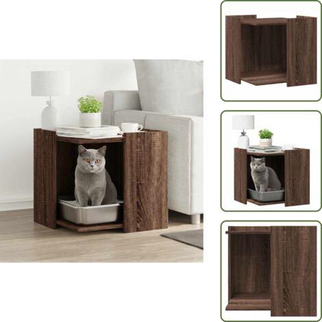 The Living Store Recinto Lettiera Gatti Rovere Marrone 53x53x51 cm in Truciolato - Lettiera recintata