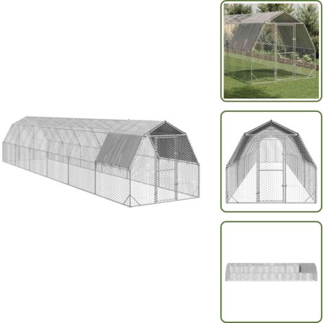 The Living Store Recinto per Polli con Tetto 2,5x12x2,25 m in Acciaio Zincato - Recinto per galline