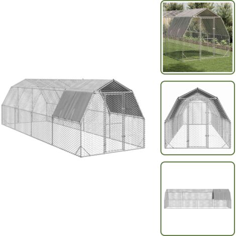 The Living Store Recinto per Polli con Tetto 2,5x8x2,25 m in Acciaio Zincato - Pollaio in acciaio zincato