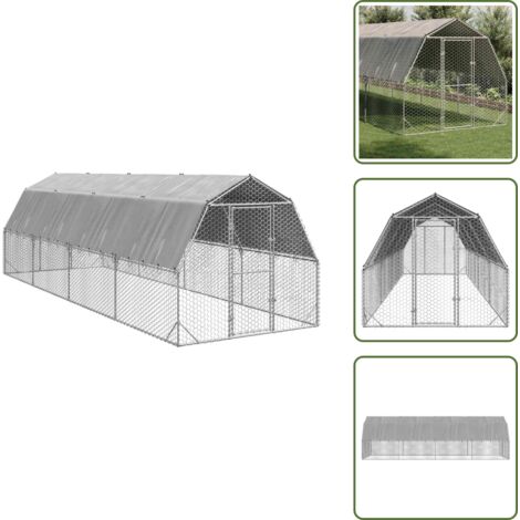 The Living Store Recinto per Polli con Tetto 2,5x8x2,25 m in Acciaio Zincato - Recinto per galline