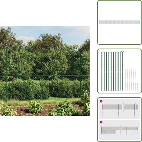 The Living Store Recinzione a Rete con Picchetti Ancoraggio Verde 1,4x25 m - Recinzione per animali