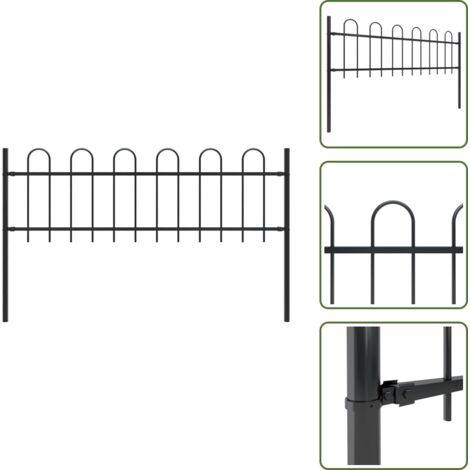 The Living Store Recinzione da Giardino Boxtel con Parte Superiore ad Anello in Acciaio 181x60 cm Nero - Recinzione in acciaio