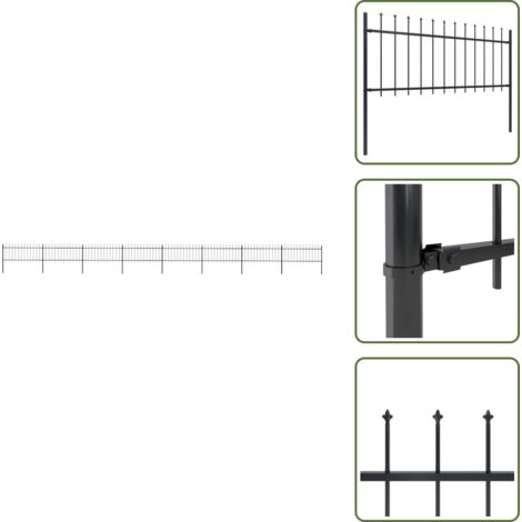 The Living Store Recinzione da Giardino con Punta a Lancia in Acciaio 1426x80 cm Nero - Recinzione in acciaio