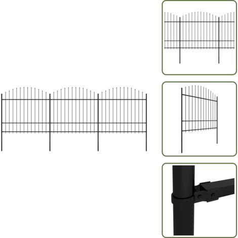 The Living Store Recinzione da Giardino con Punta a Lancia in Acciaio 537x175 cm Nero - Recinzione in acciaio