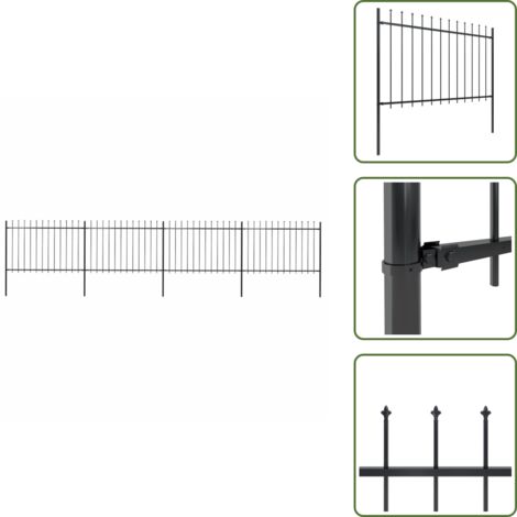 The Living Store Recinzione da Giardino con Punta a Lancia in Acciaio 714,5x120 cm Nero - Recinzione in acciaio