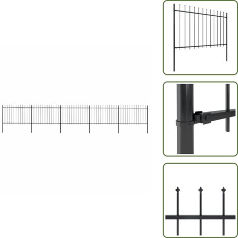 The Living Store Recinzione da Giardino con Punta a Lancia in Acciaio 892,5x120 cm Nero - Recinzione in acciaio