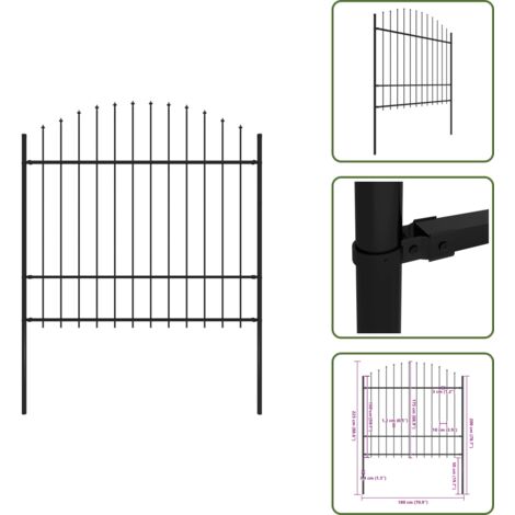 The Living Store Recinzione da Giardino Woerden con Punta a Lancia in Acciaio 170x175 cm Nero - Recinzione in acciaio