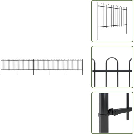 The Living Store Recinzione Giardino con Punta Tonda in Acciaio 8,5x1,2 m Nera - Recinzione in acciaio