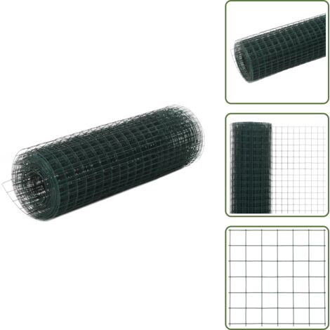 The Living Store Recinzione in Rete per Pollaio in Acciaio e PVC 10x0,5 m Verde - Recinzione in acciaio