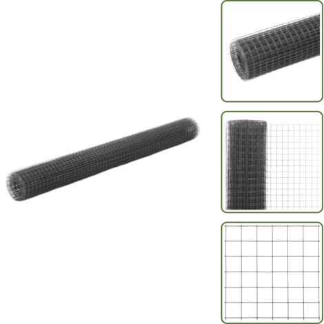 The Living Store Recinzione in Rete per Pollaio in Acciaio e PVC 25x1,5 m Grigia - Recinzione per pollai