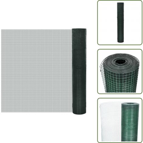 The Living Store Recinzione in Rete per Pollaio Rivestita in PVC 25x1 m Verde - Recinzione per pollai