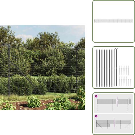The Living Store Recinzione Metallica con Picchetti Ancoraggio Antracite 2,2x25m - Recinzione da giardino
