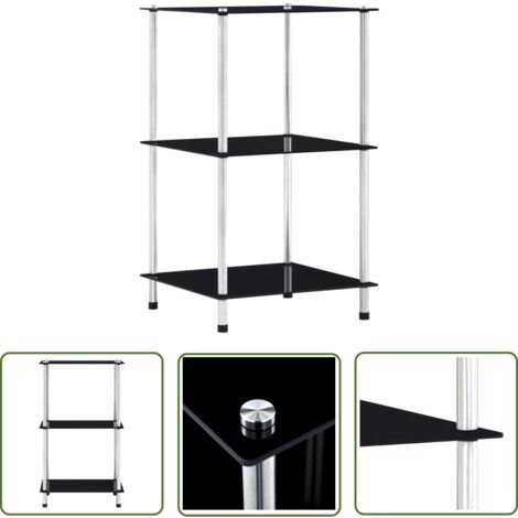 The Living Store Regal mit 3 Ablagen Schwarz 40x40x67 cm Hartglas - Glastürken - Bücherregal Schwarz - Regal Aus Glas - Modernes Regal - Regal Für Wohnzimmer