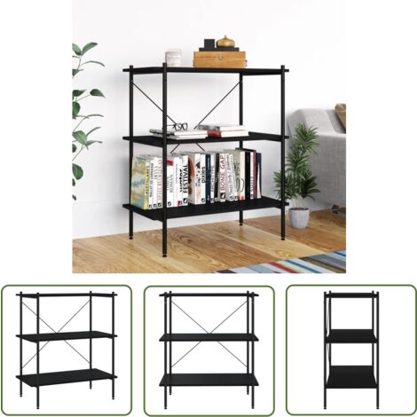 The Living Store Regal mit 3 Böden Schwarz 80x40x92 cm - Bücherregal - Stehregal - Wohnraumorganisation - Aufbewahrungslösung - Schwarz