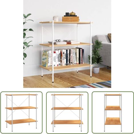 The Living Store Regal mit 3 Böden Weiß und Eiche-Optik 80x40x92 cm - Bücherregal - Regal Weiß - Regal Mit 3 Böden - Wohnraumorganisation - Aufbewahrungslösung