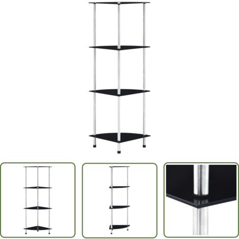The Living Store Regal mit 4 Ablagen Schwarz 30x30x100 cm Hartglas - Glastürchen - Regal Schwarz - Bücherregal - Aufbewahrungssystem - Sideboard