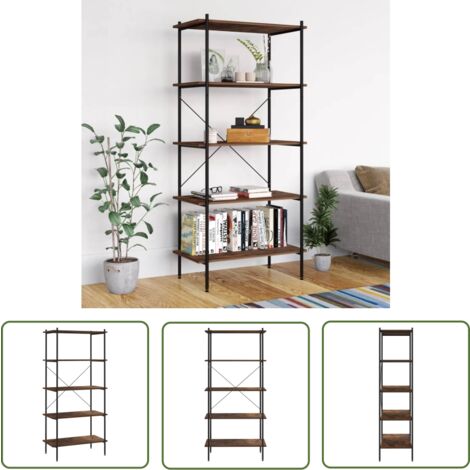 The Living Store Regal mit 5 Böden Schwarz und Natur 80x40x163 cm - Bücherregal - Regal - Wohnraumorganisation - Aufbewahrungslösung - Stehregal