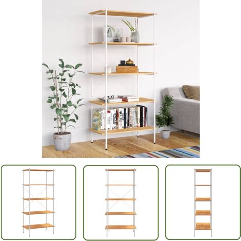 The Living Store Regal mit 5 Böden Weiß und Eiche-Optik 80x40x163 cm - Bücherregal - Regal - Wohnraumorganisation - Aufbewahrungslösung - Stehregal