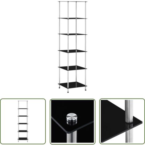 The Living Store Regal mit 6 Ablagen Schwarz 40x40x160 cm Hartglas - Glastürchen - Bücherregal - Etagere - Sideboard - Aufbewahrungssystem