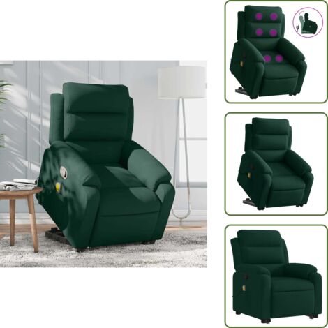 The Living Store Relaxsessel mit Aufstehhilfe Dunkelgrün Samt - Relaxsessel - Samt Sessel - Fernsehsessel - TV-Sessel - Aufstehhilfe