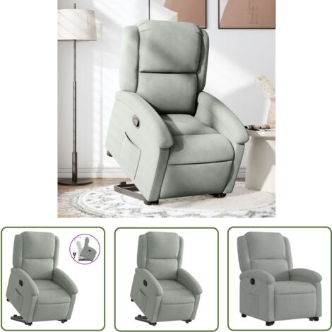 The Living Store Relaxsessel mit Aufstehhilfe Hellgrau Samt - Relaxsessel - Samt Sessel - Elektrischer Liftstuhl - Fernsehsessel - Bequeme Lounge Sessel