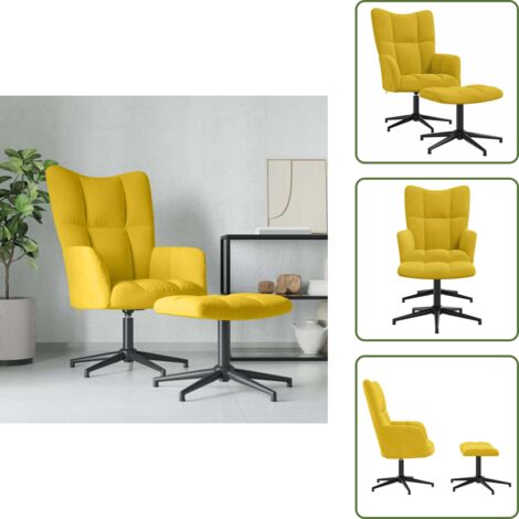 The Living Store Relaxsessel mit Hocker Senfgelb Samt - Sessel - Relaxsessel - Samt Sessel - Wohnzimmersessel - Bequemes Sofa