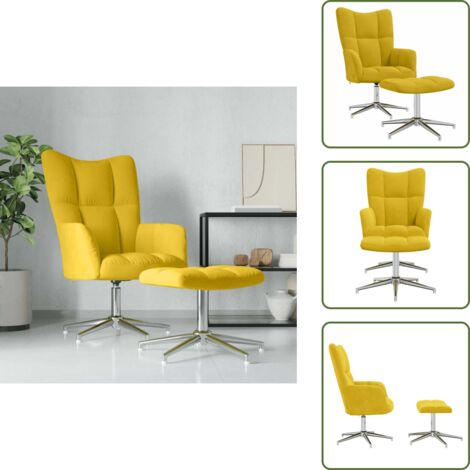 The Living Store Relaxsessel mit Hocker Senfgelb Samt - Sessel - Relaxsessel - Samt Sessel - Wohnzimmersessel - Bequemlichkeit