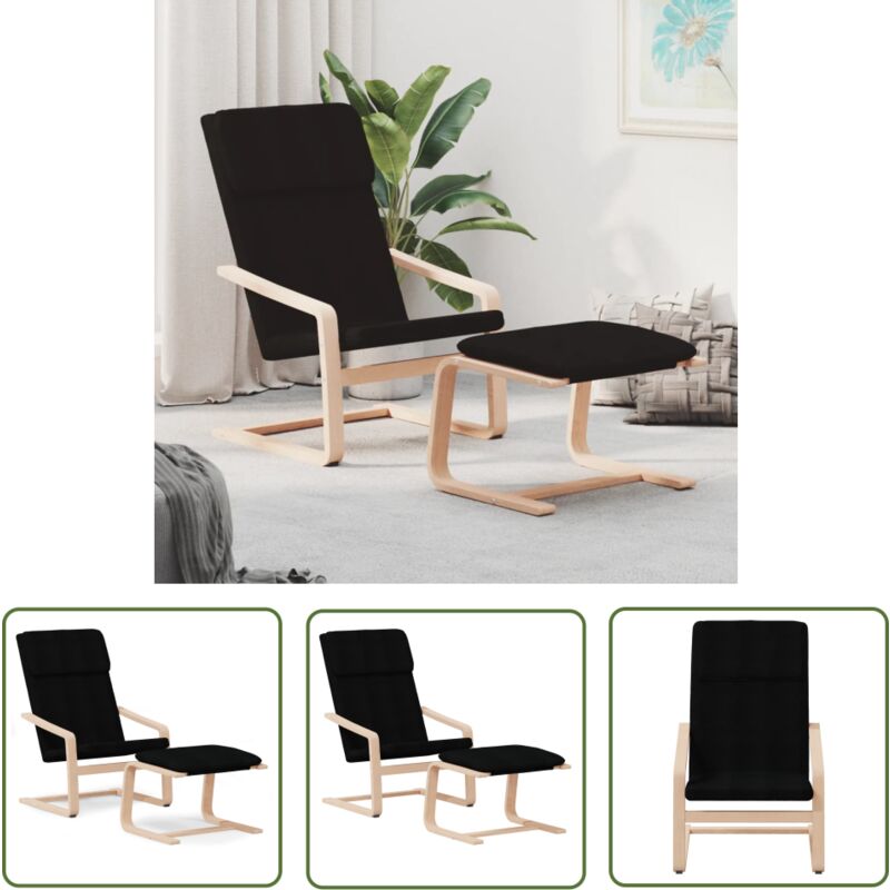 The Living Store - Chaise de relaxation avec repose-pied Noir Tissu - Chaise De Détente - Fauteuil Relaxant - Chaise Ergonomique - Mobilier Intérieur