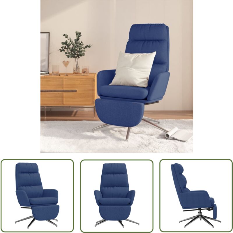 The Living Store - Chaise de relaxation avec repose-pied Bleu Tissu - Chaise Relaxante - Fauteuil Relaxant - Chaise Pivotante - Chaise Bleue - Chaise