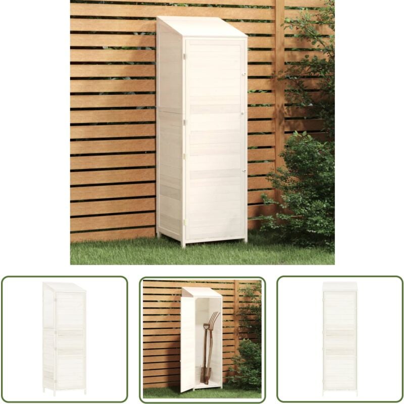 The Living Store - Remise de jardin Blanc 55x52x174,5 cm Bois de sapin solide - Abris De Jardin - Cabane De Jardin - Abri De Jardin Bois - Remise De