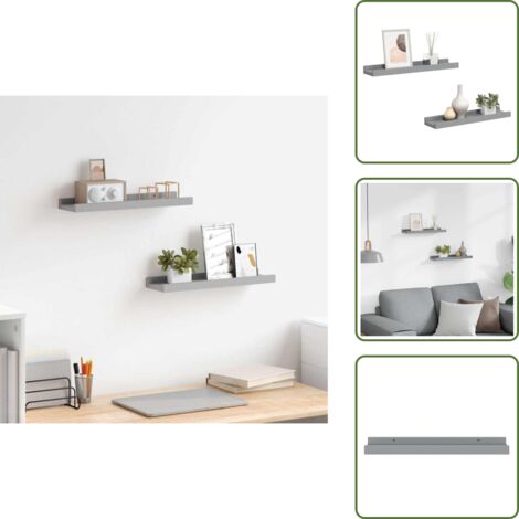 The Living Store Repisa para marcos de fotos 2 uds MDF gris 40x9x3 cm - Estantería de pared