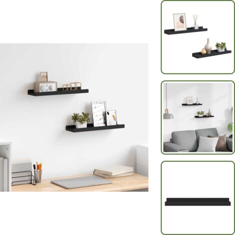 The Living Store Repisa para marcos de fotos 2 uds MDF negro 40x9x3 cm - Estantería de pared
