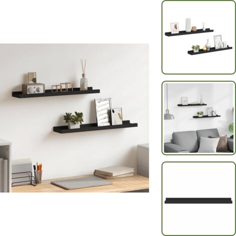 The Living Store Repisa para marcos de fotos 2 uds MDF negro 60x9x3 cm - Estantería de pared