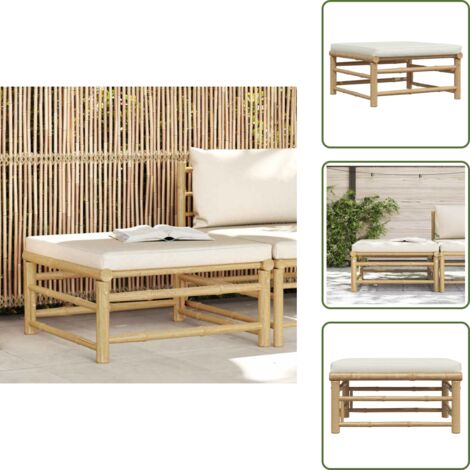 The Living Store Reposapiés de jardín bambú con cojín blanco crema - Reposapiés de jardín