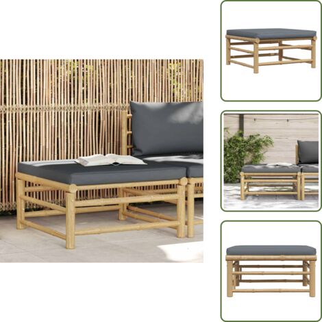 The Living Store Reposapiés de jardín bambú con cojín gris oscuro - Reposapiés de bambú