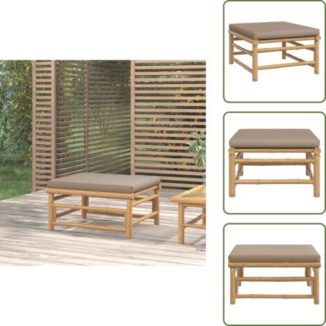 The Living Store Reposapiés de jardín bambú con cojín gris taupe - Reposapiés de bambú