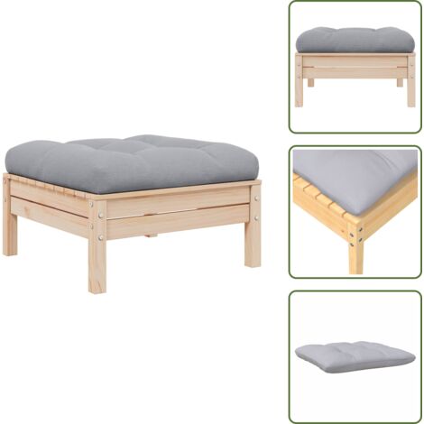 The Living Store Reposapiés de jardín con cojín madera maciza de pino gris - Reposapiés de exterior