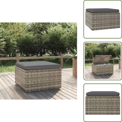 The Living Store Reposapiés de jardín con cojín ratán sintético gris 55x55x30 cm - Cojín sintético