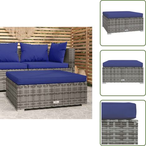 The Living Store Reposapiés de jardín con cojín ratán sintético gris 70x70x30 cm - Asiento de jardín