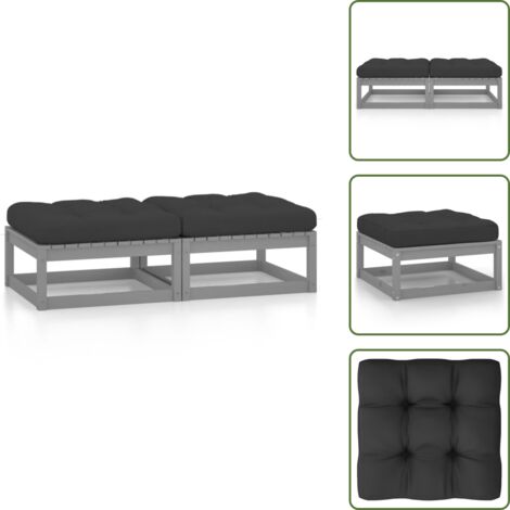 The Living Store Reposapiés de jardín con cojines 2 uds madera maciza de pino - Reposapiés de madera