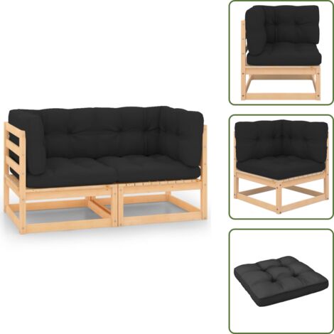 The Living Store Reposapiés de jardín con cojines 2 uds madera maciza de pino - Sofás esquineros